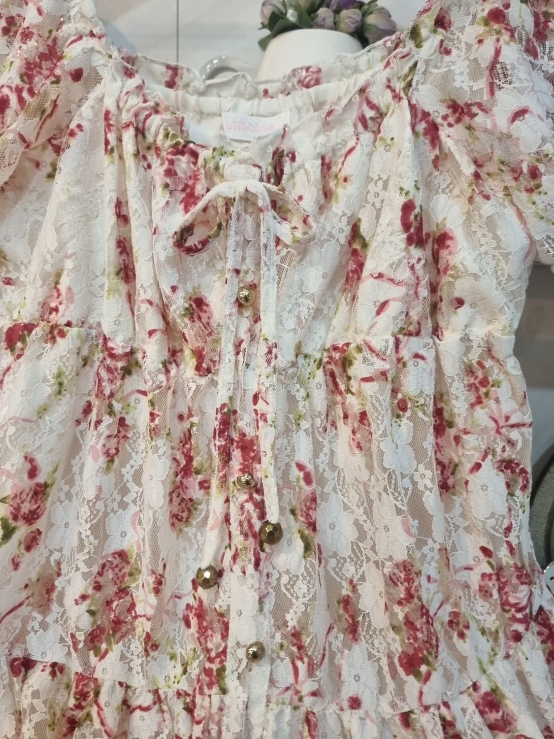 LIZ LISA(리즈리사) 로즈레이스 퍼프소매 셔링원피스 상품이미지4