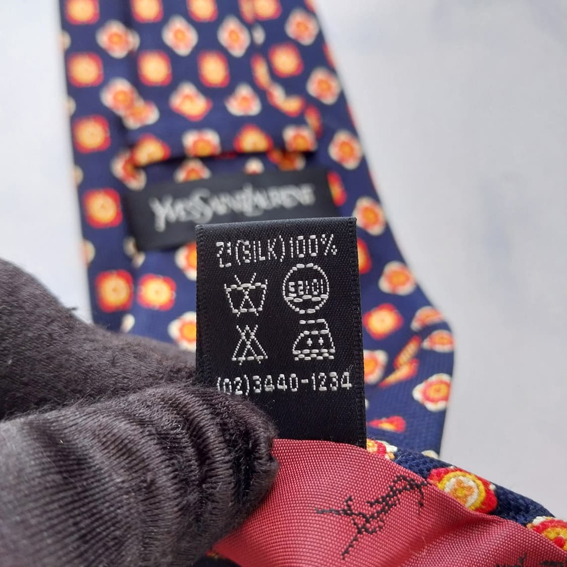 입생로랑 실크 네이비 플라워 모티브 넥타이 9.4cm A등급 K2583 상품이미지6