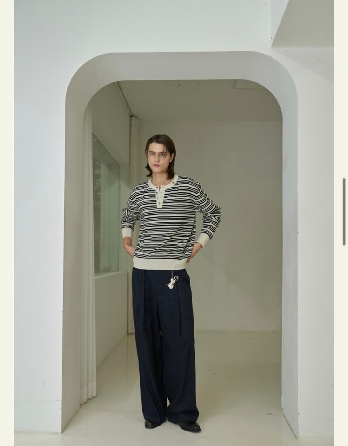 웨이비니스 - 헨리넥 스트라이프 니트 아이보리 2사이즈 상품이미지3