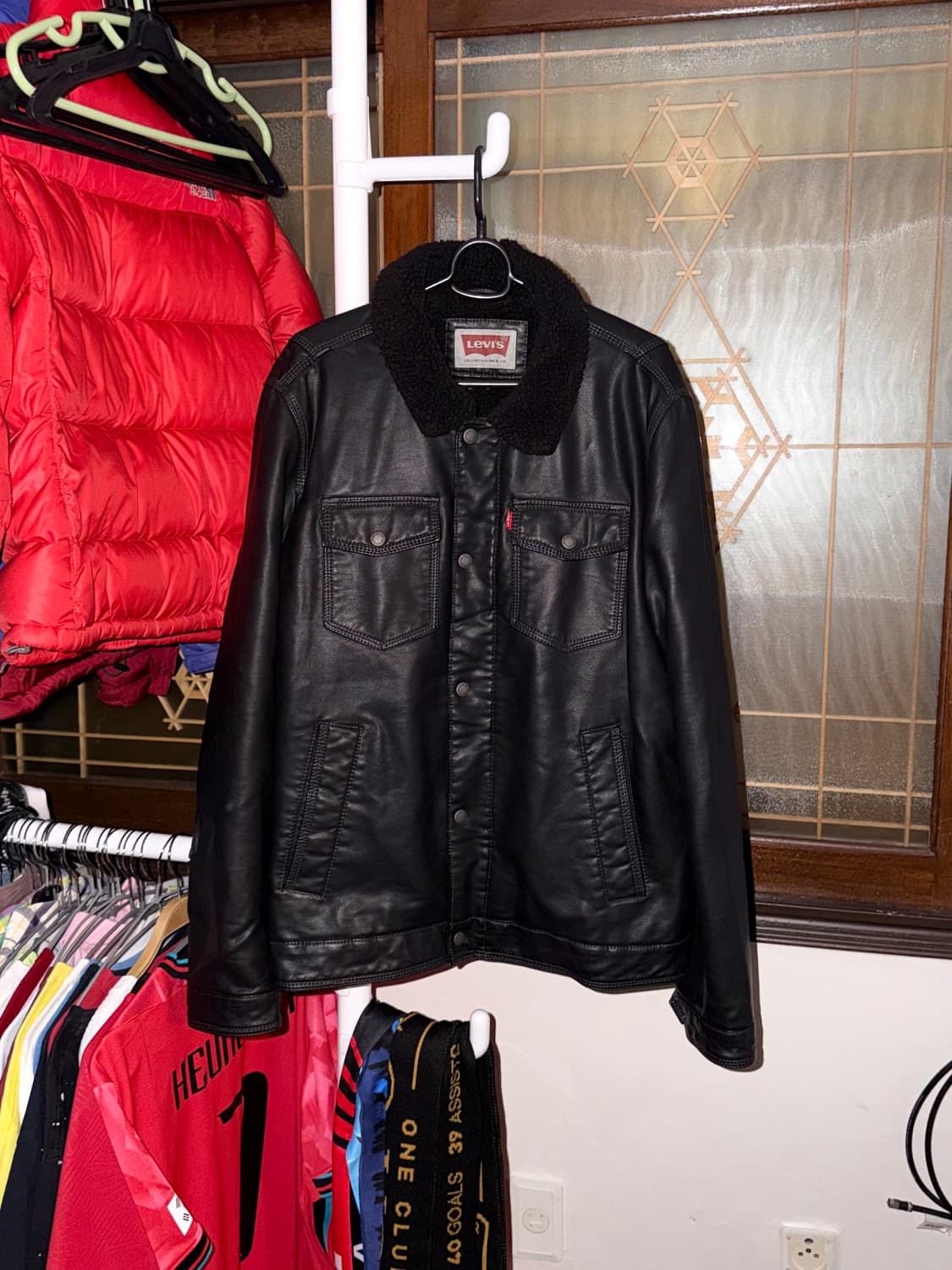 리바이스 쉐르파 블랙 레더 트러커 자켓 상품이미지1