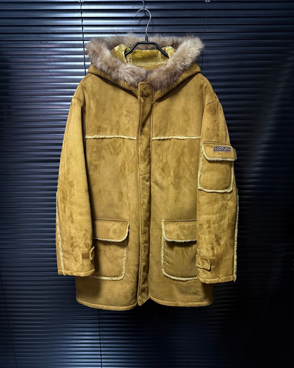 COMME CA NO TURN MEN 후드 후디 털 롱 무스탕 카멜 코트 상품이미지2