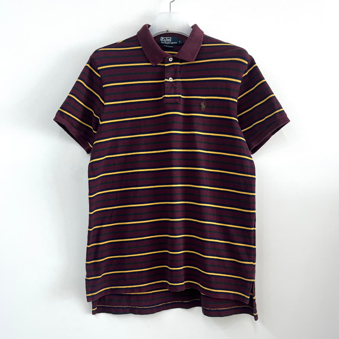 폴로 랄프로렌 카키 포니 버건디 스트라이프 반팔 카라티 상품이미지2