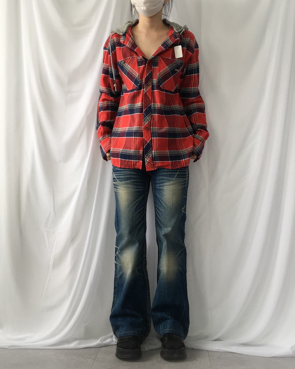 Hood layered check pattern shirt 상품이미지5