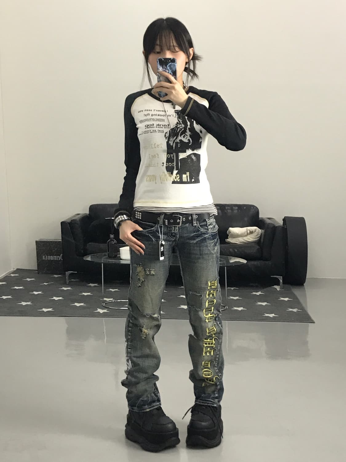 Jpn y2k printing damage detail jeans 상품이미지4