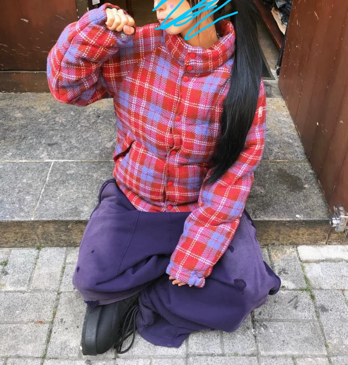 베이프 체크 패턴 패딩 상품이미지2