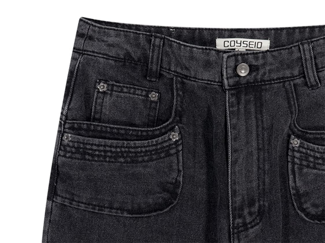 FLOWER SNAP DENIM PANTS BLACK 상품이미지4