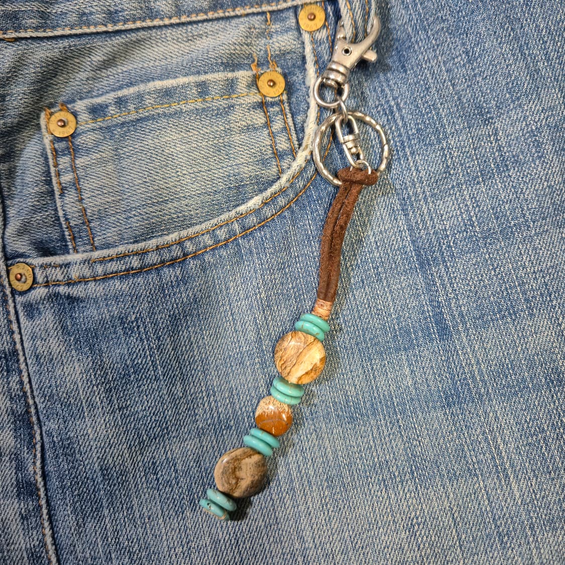 도화석-터키석-가죽끈 열쇠고리 상품이미지1