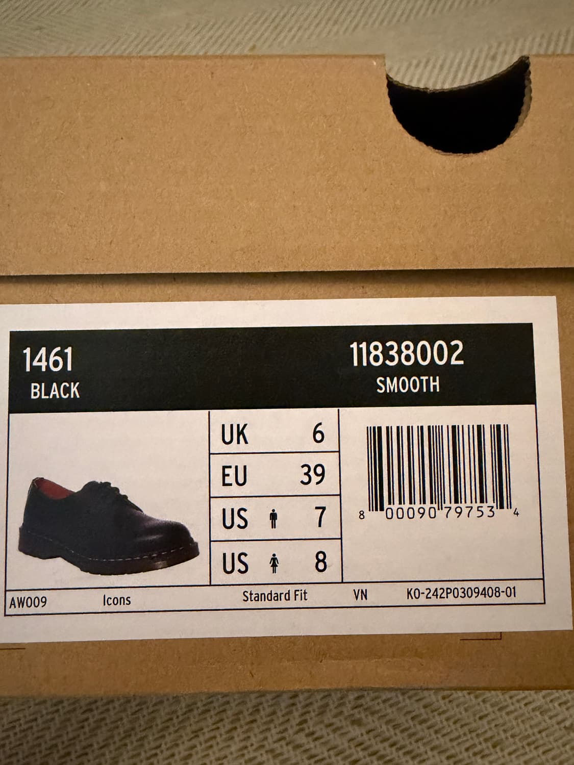 닥터마틴 1461 블랙스무스 국내매장판 250사이즈 상품이미지6