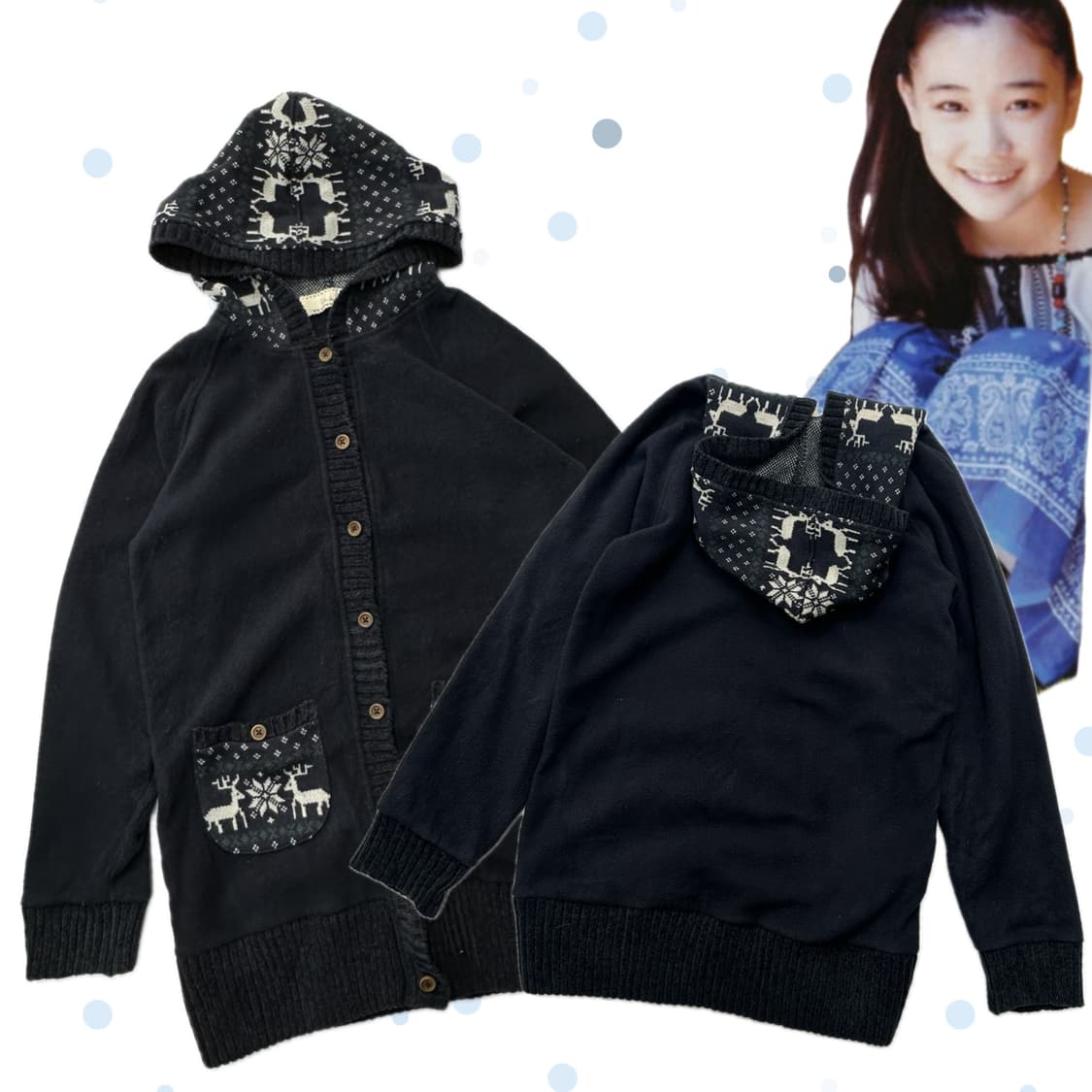 ❄️하구미의 노르딕 플리스 후드 점퍼 아우터 에스닉 사와코 그런지 상품이미지1
