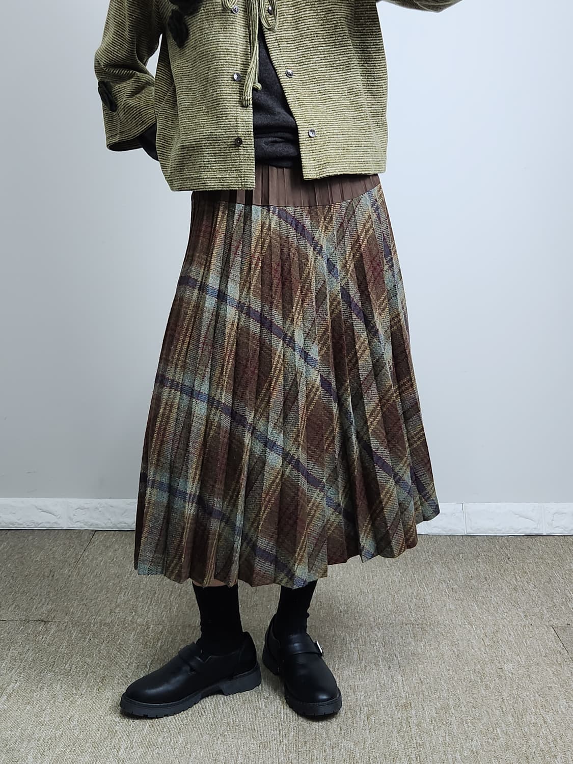 체크 플리츠 울 스커트 상품이미지5