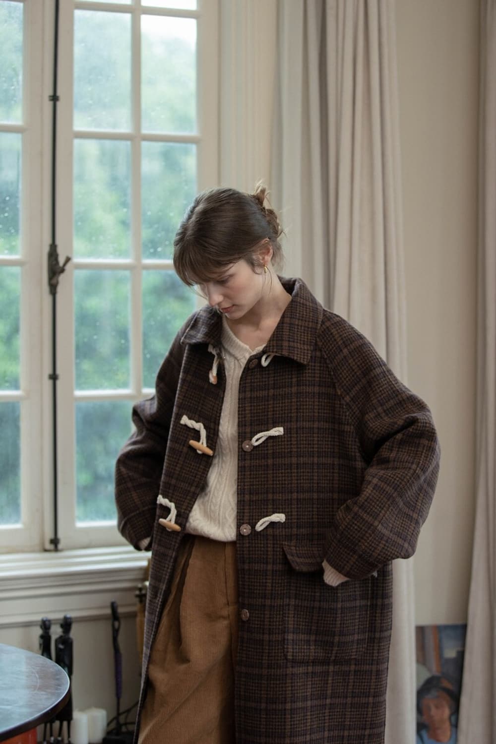 르니나 핸드메이드 떡볶이 더플 체크 코트 상품이미지1