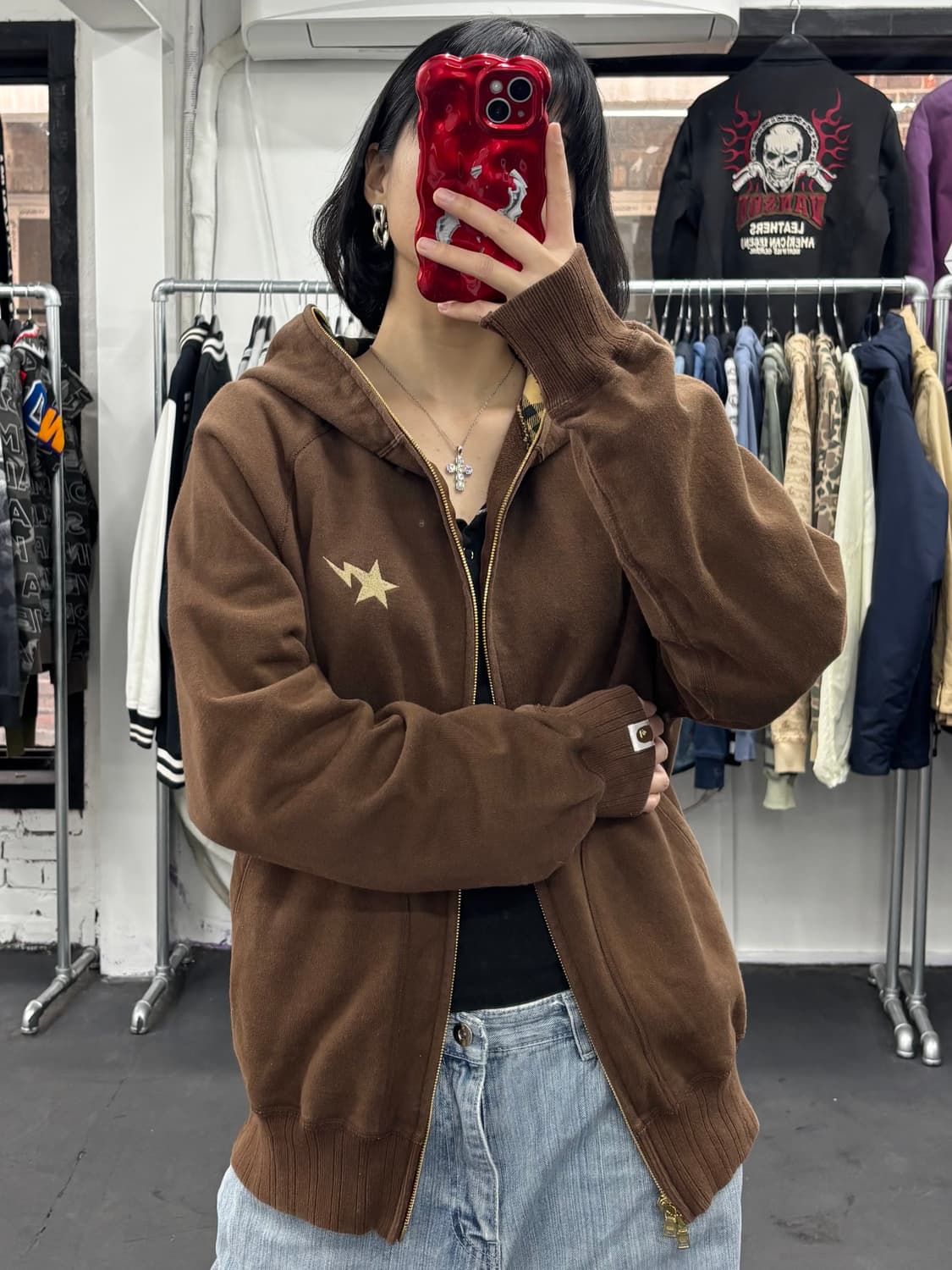 베이프 브라운 스타 투웨이 후드집업 상품이미지4