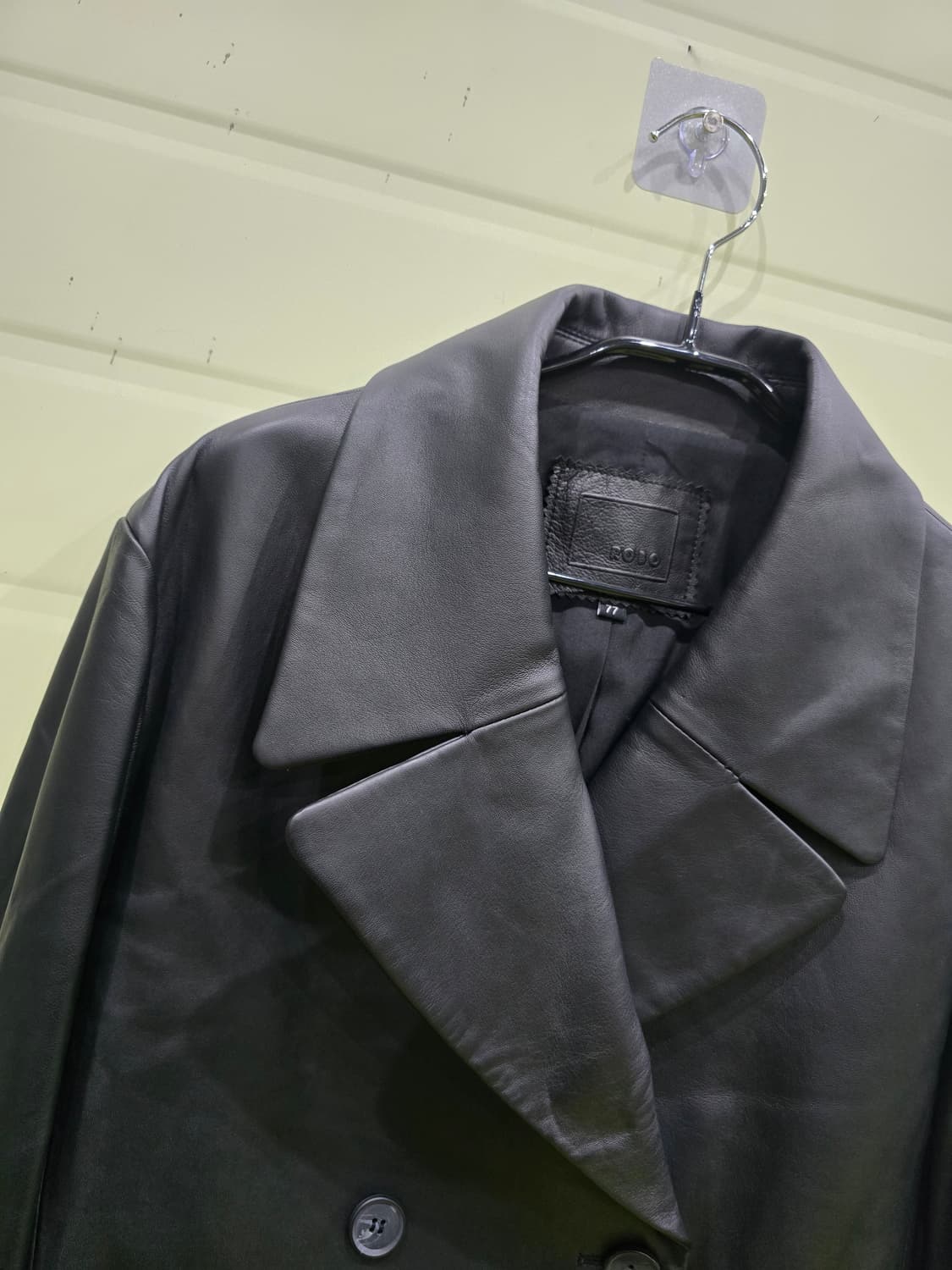 블랙 레더 더블 버튼 가죽 자켓 상품이미지5