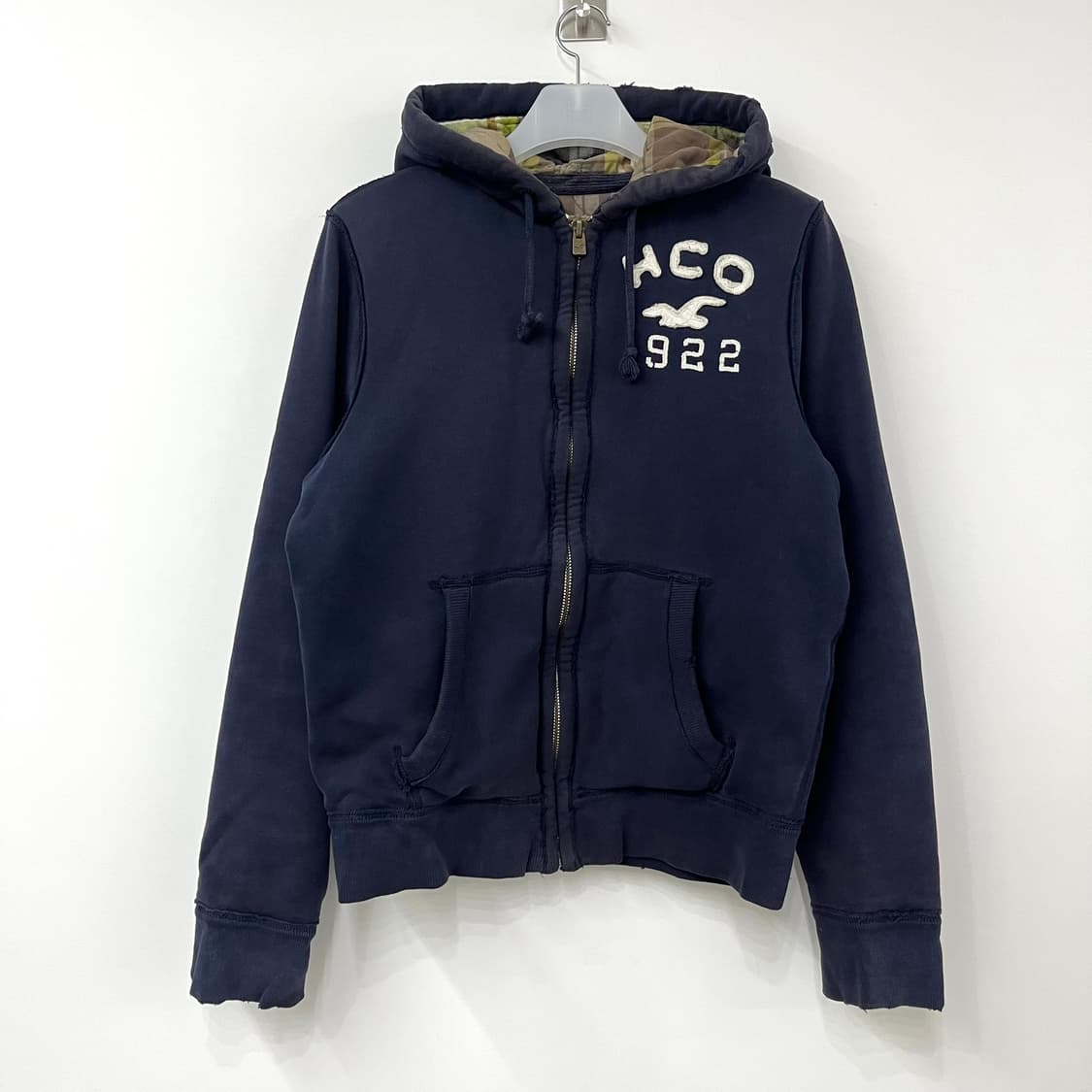 홀리스터 자수로고 체크 누빔안감 네이비 후드집업 상품이미지2