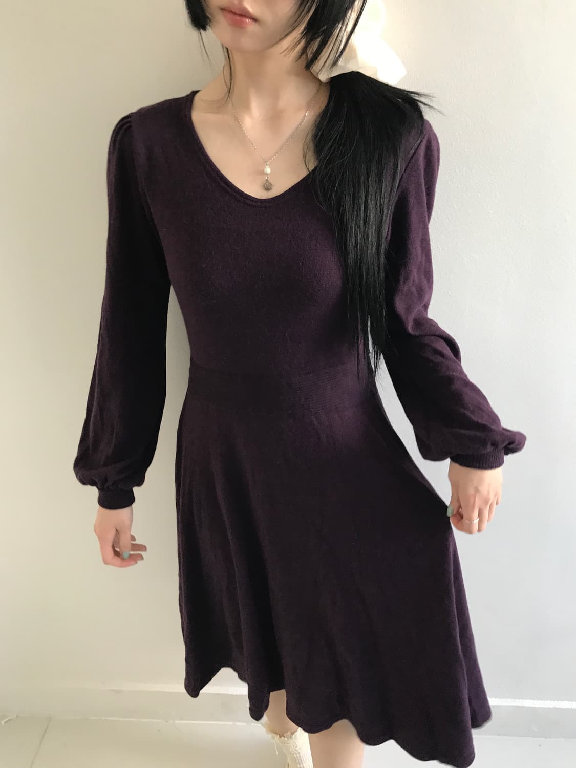 Purple knit ruffler dress 상품이미지10