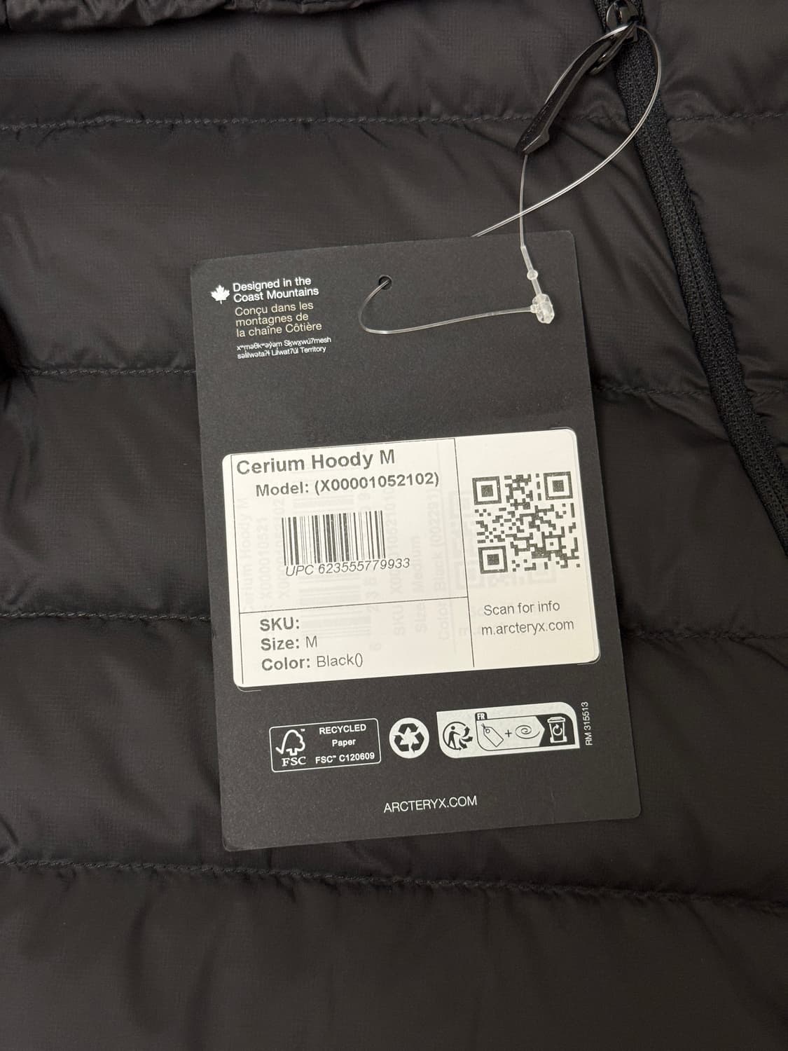 아크테릭스 세륨 후디 경량패딩 M 블랙 새상품 상품이미지2