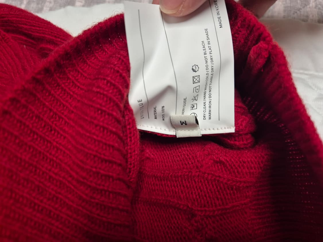 (새상품 m) 유니온블루 케이블 울 크롭가디건 레드 상품이미지2