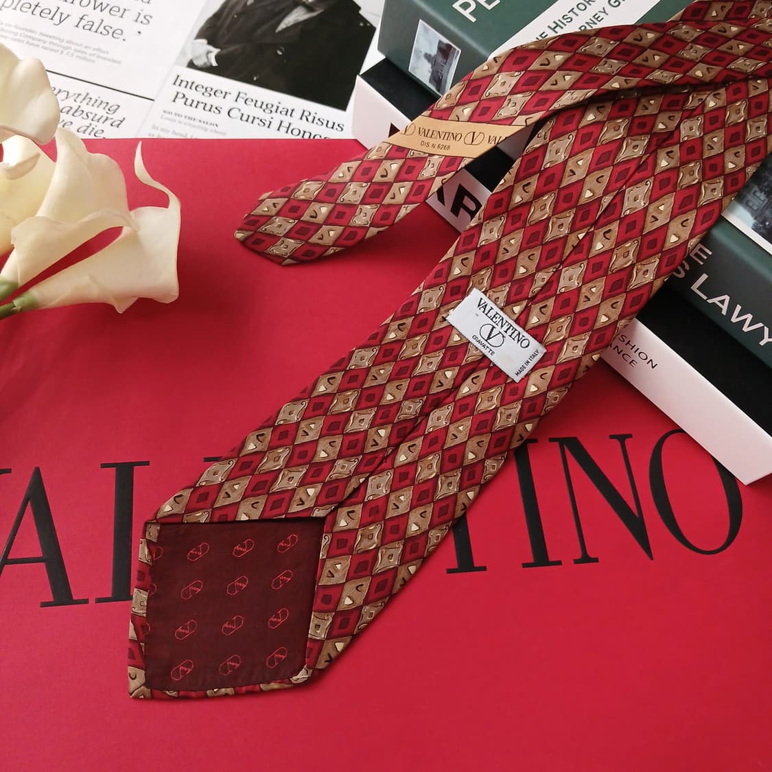 발렌티노 실크 레드 기하학 패턴 넥타이 9.5cm A+등급 E877 상품이미지5