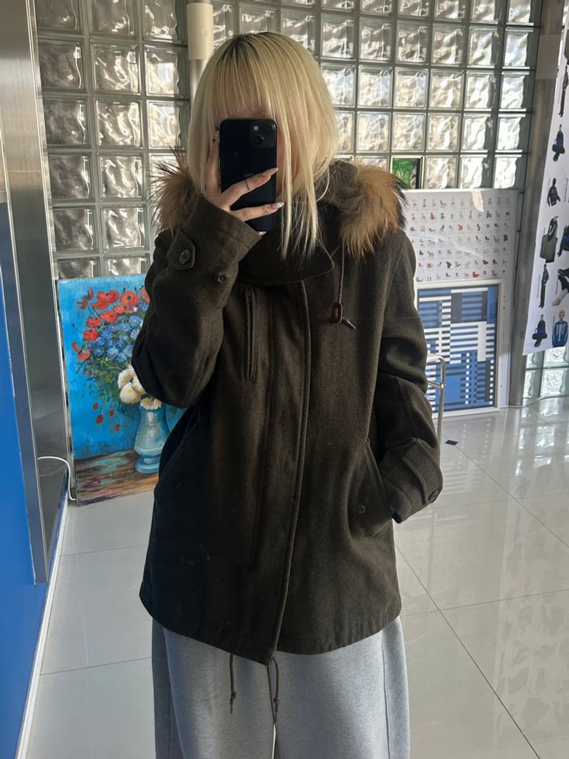 HOODED FUR WOOL MODS COAT 후드 달린 털 코트 상품이미지1