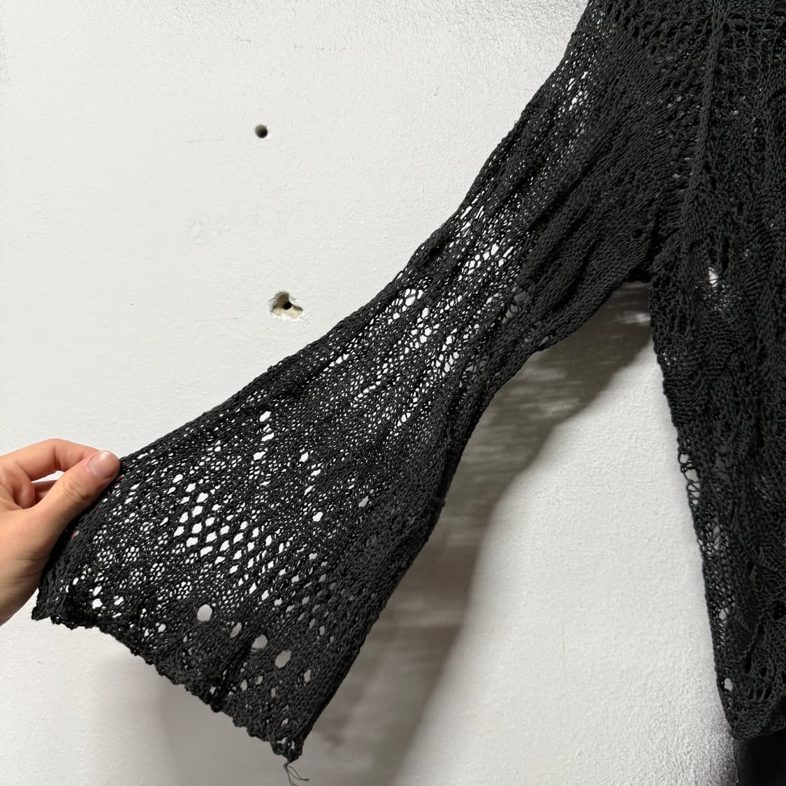 VTG 빈티지 그레이 그린 크로쉐 펀칭 볼레로 가디건 상품이미지5