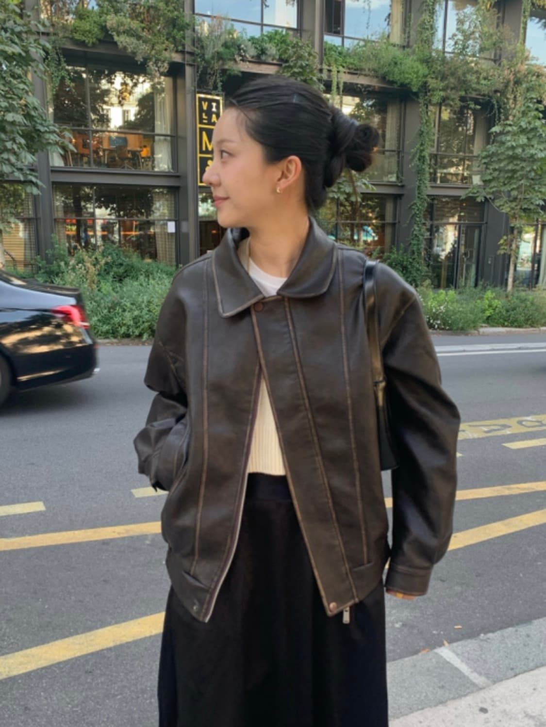 커브드 레더 자켓 상품이미지1