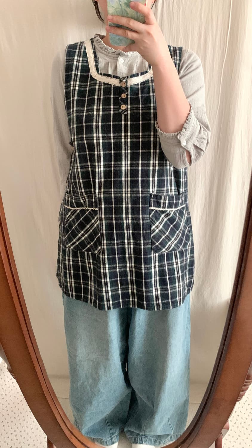 그린 체크 레이스 에이프런 상품이미지5