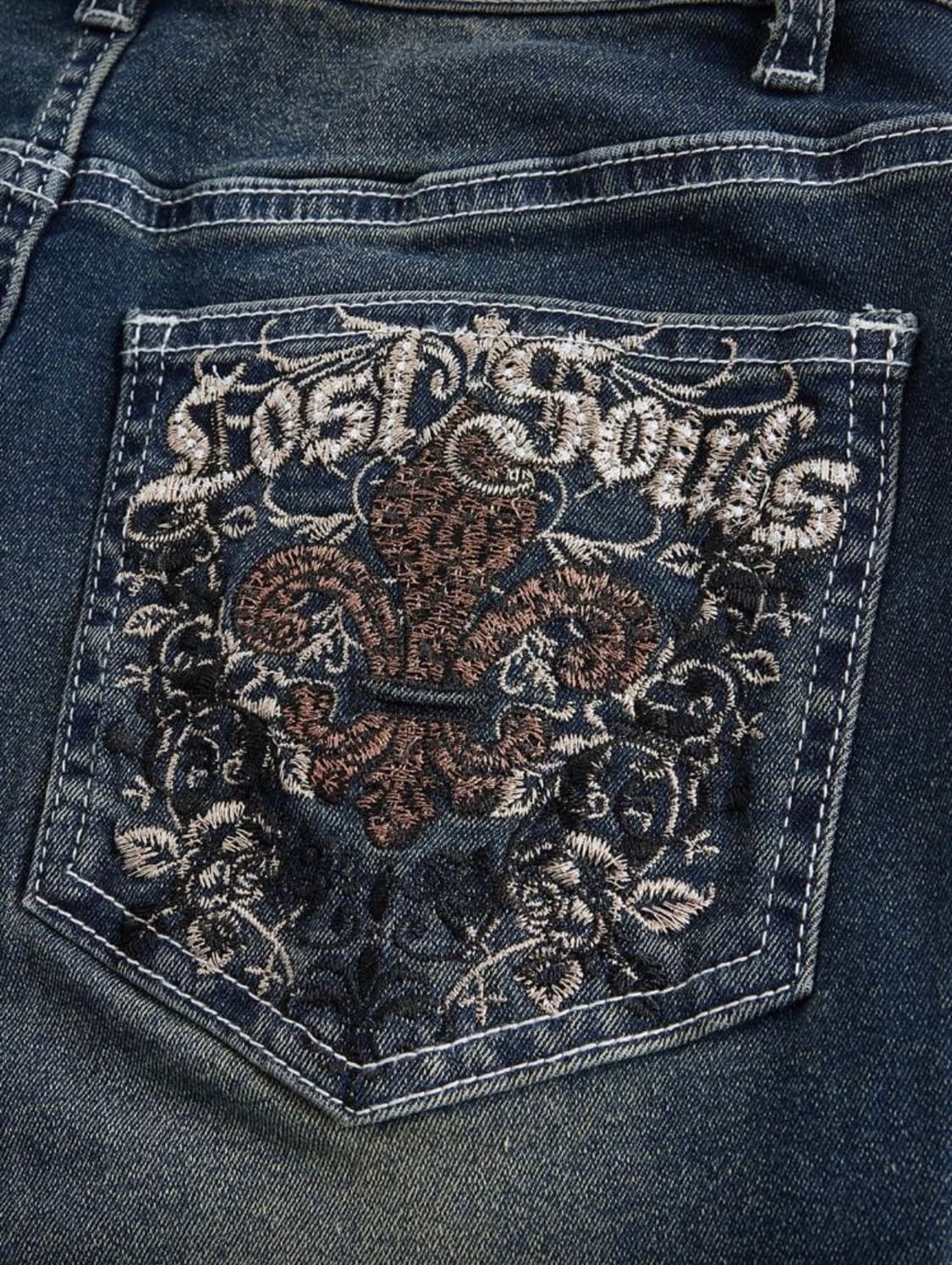 Romwe 히피 플로럴 자수 청바지 부츠컷 하이라이즈 상품이미지3