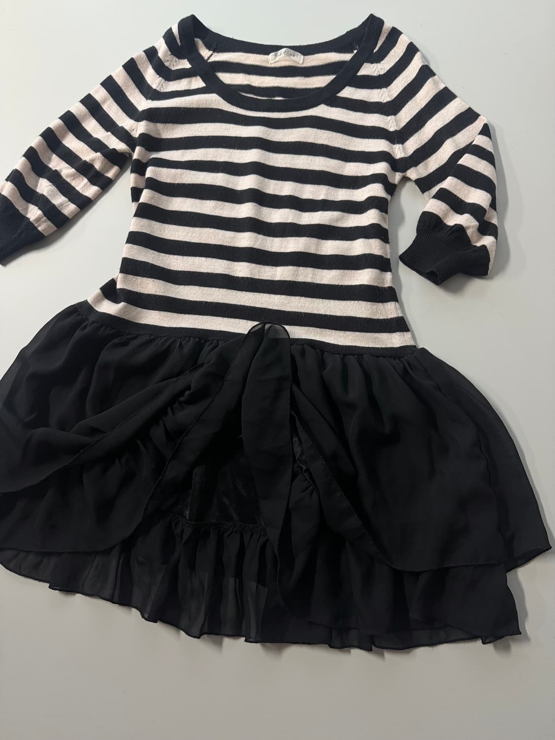 스트라이프 패턴 러플 니트 원피스 슬리브리스 2pcs SET 상품이미지5