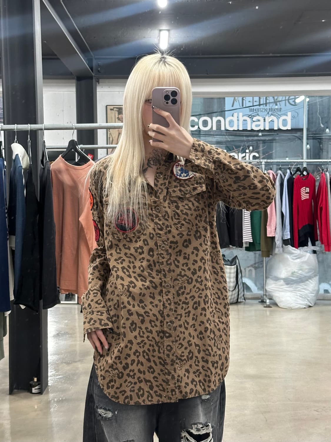 히스테릭 글래머 오버핏 자수패치 레오파드 셔츠 상품이미지2