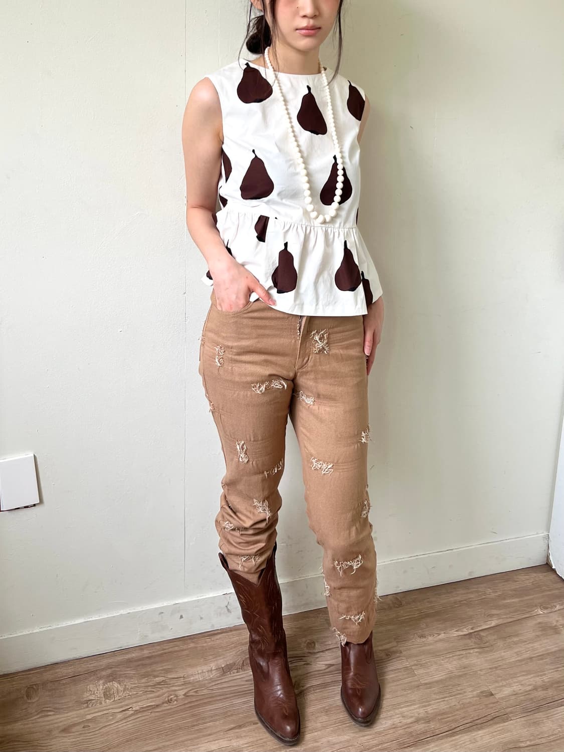 SKY-CONQUEROR 브라운 크랙 데님 팬츠 상품이미지6