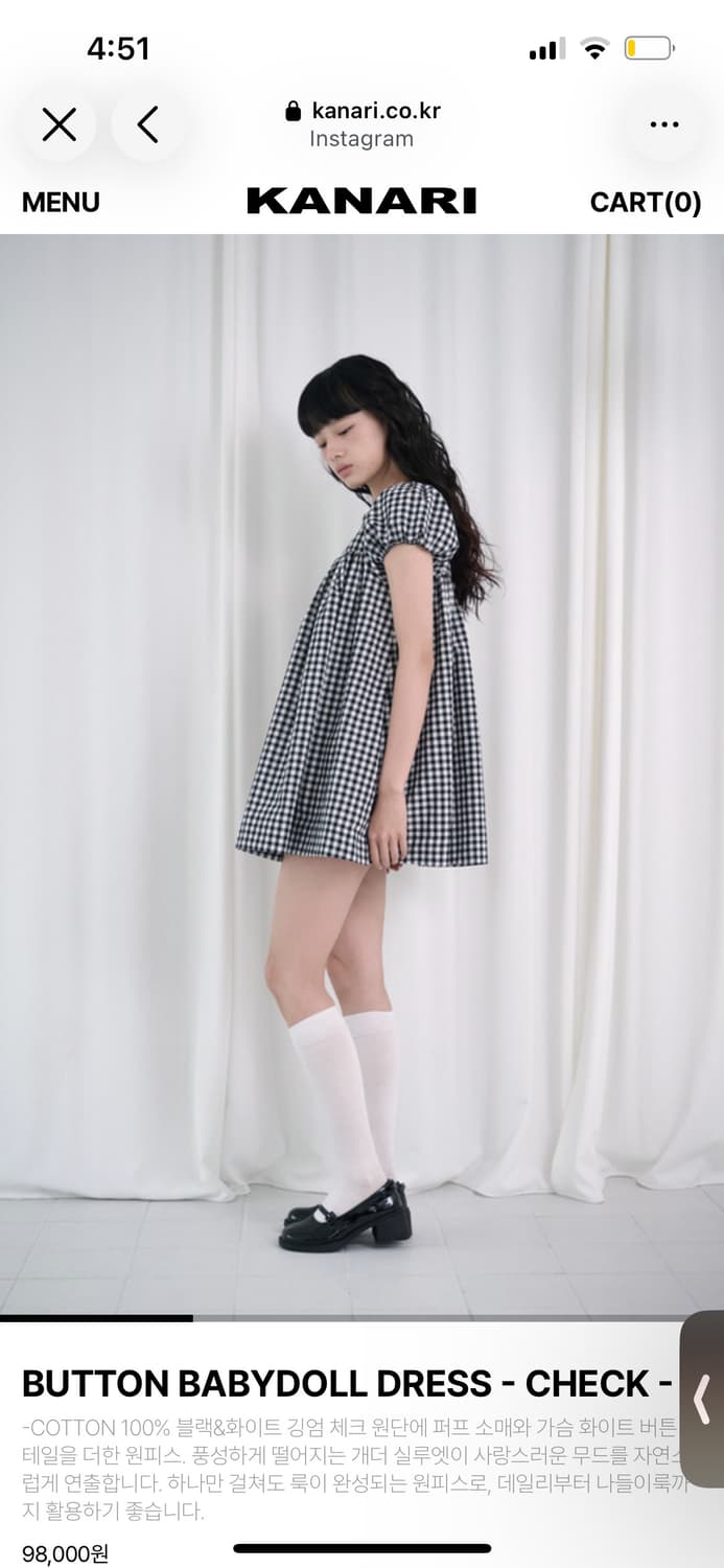 카나리 버튼 베이비돌 체크 원피스 상품이미지3