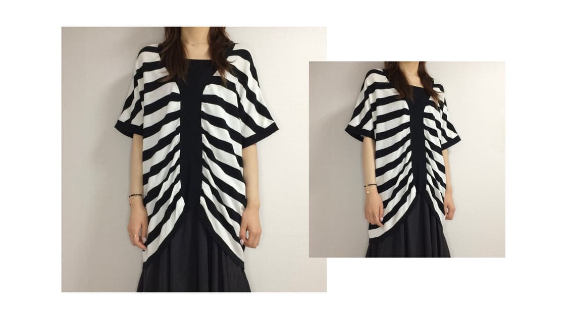 빈티지 블랙 화이트 스트라이프 셔링 박시 니트 튜닉 상품이미지1