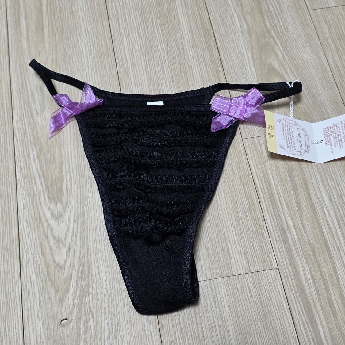 HARDY AMIES 블랙x퍼플 레이스 리본 여성 T팬티 란제리 새상품 상품이미지1