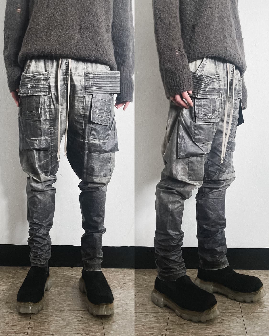 릭오웬스 왁스코팅 크리치 카고팬츠 상품이미지1