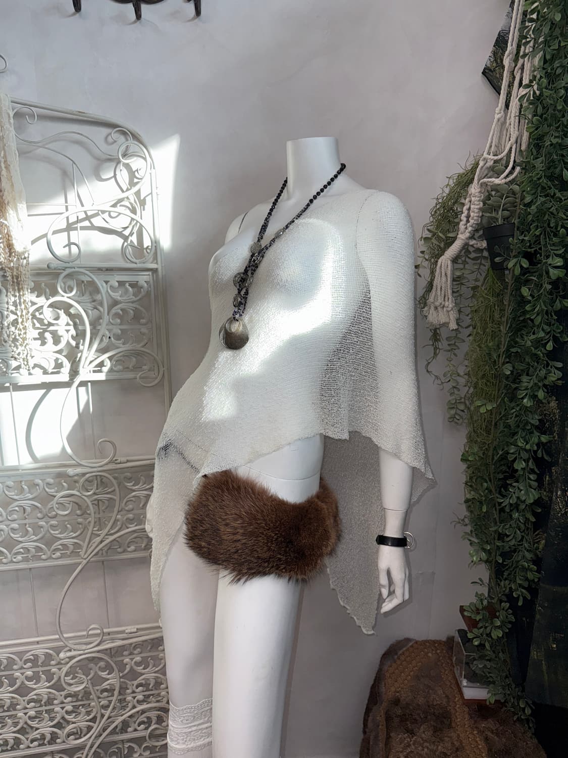 White grunge loose summer knit warmer 상품이미지4