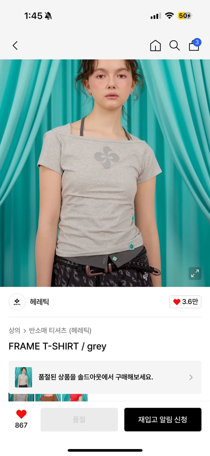 헤레틱 Frame T-shirt/grey 상품이미지1