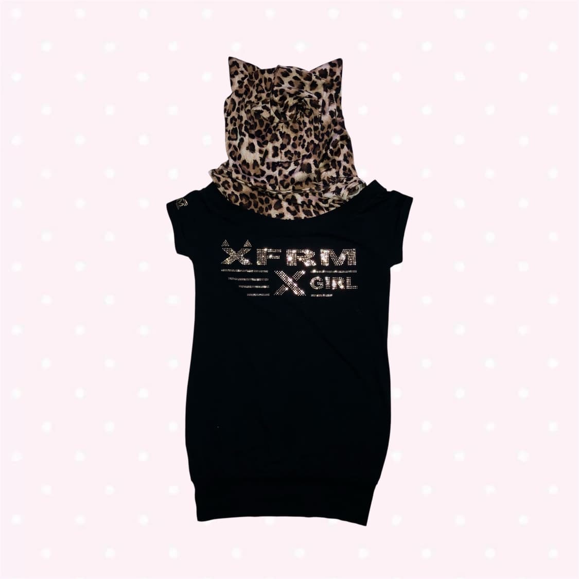 갸루 xfrm 고전 네코미미 레오파드 오프숄더 후드 핀터깔 헤이세이깔 상품이미지3