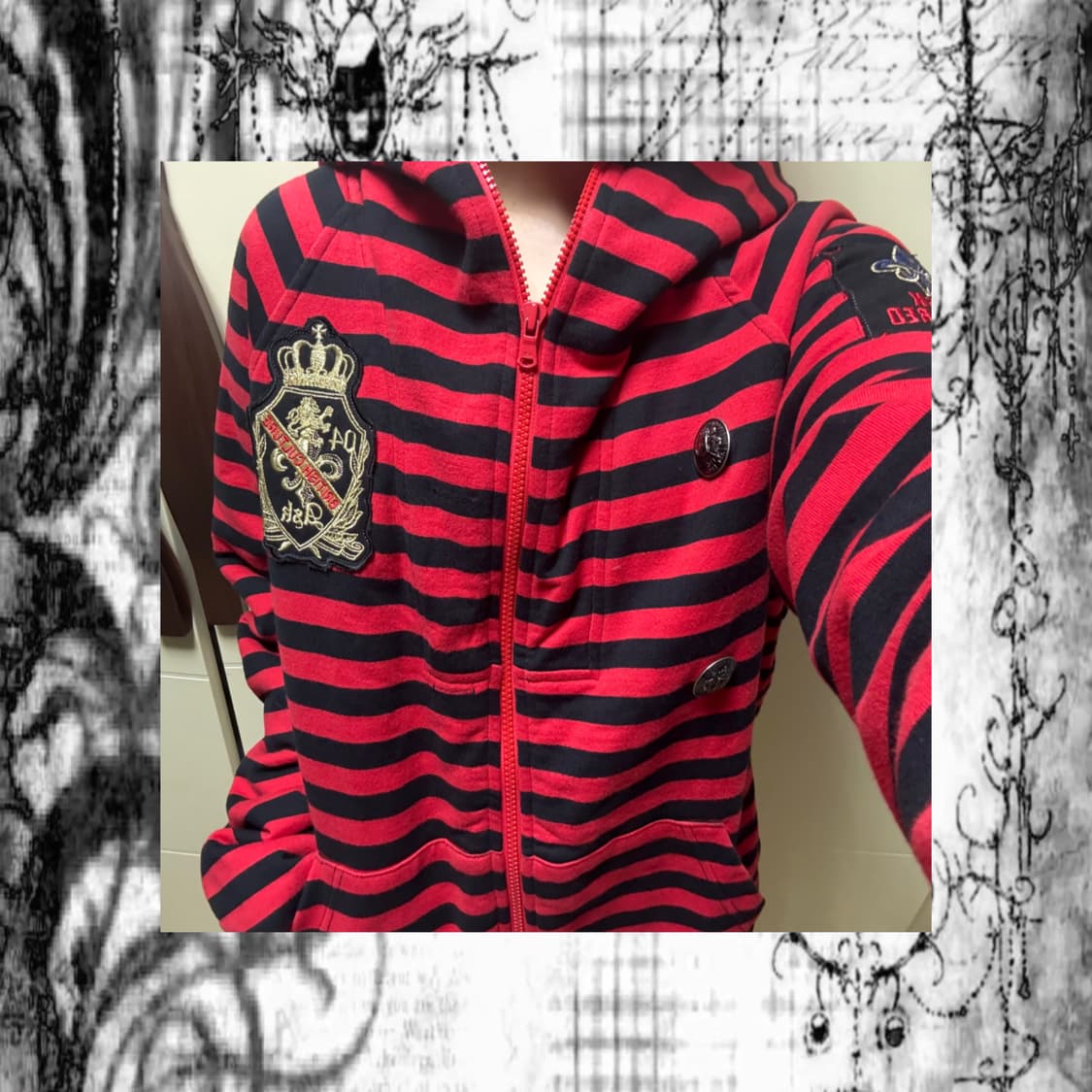 ask 에스크 y2k 펑크 스트라이프 기모 누빔 후드집업 상품이미지2