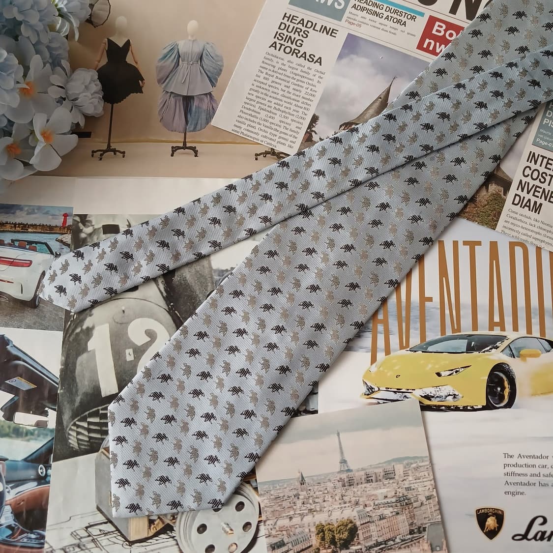 헌팅월드 실크 스카이블루 코끼리 넥타이 9.5cm A등급 A19181
 상품이미지3