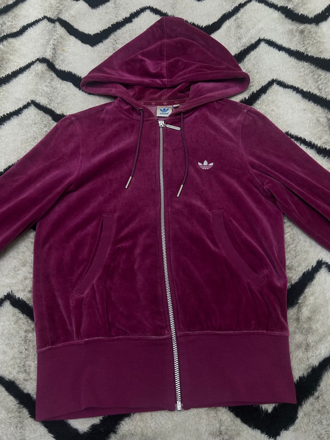 [M]아디다스 벨루어 후드집업/버건디 상품이미지3