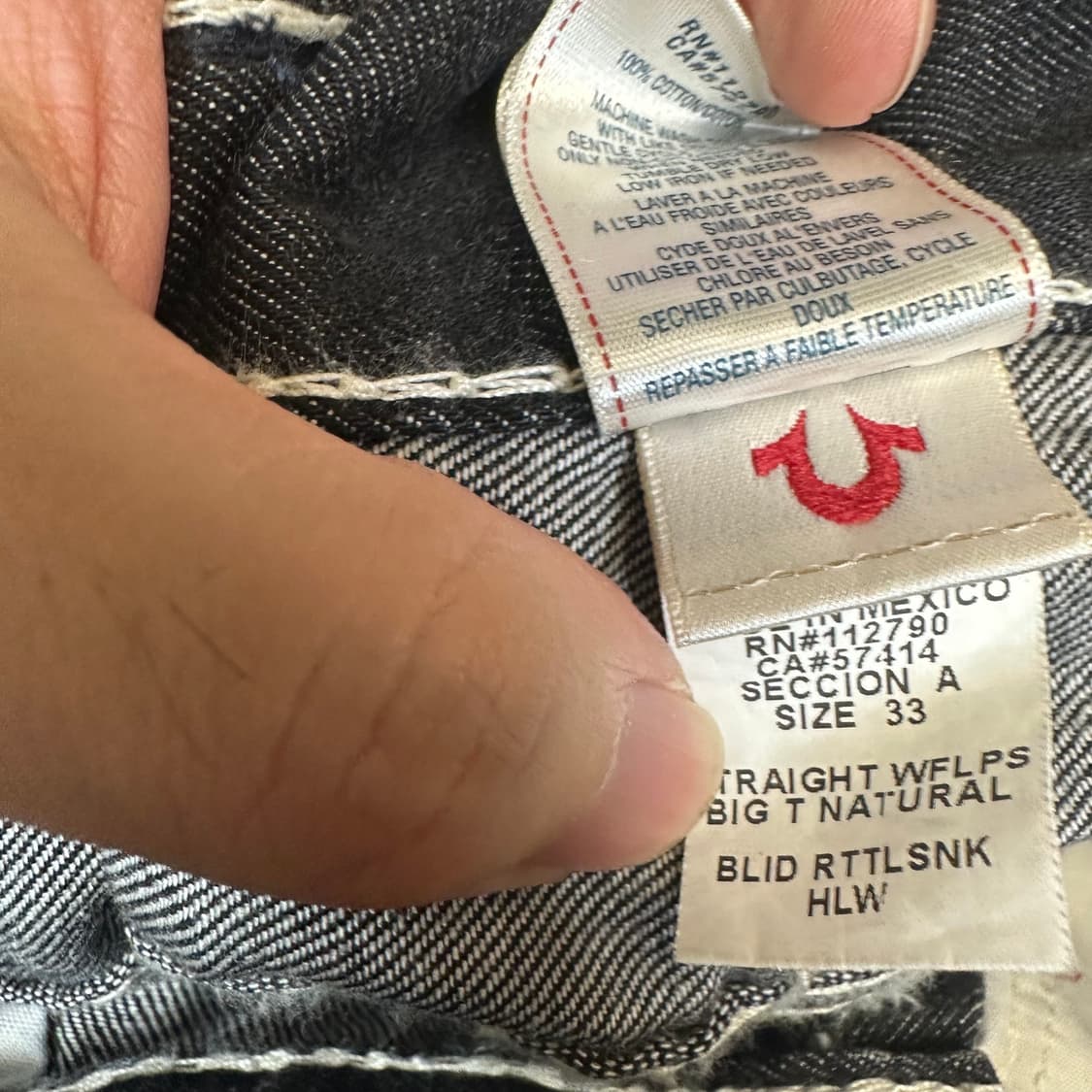 트루릴리전 화이트 스티치 스트레이트 흑청데님진 33 상품이미지5