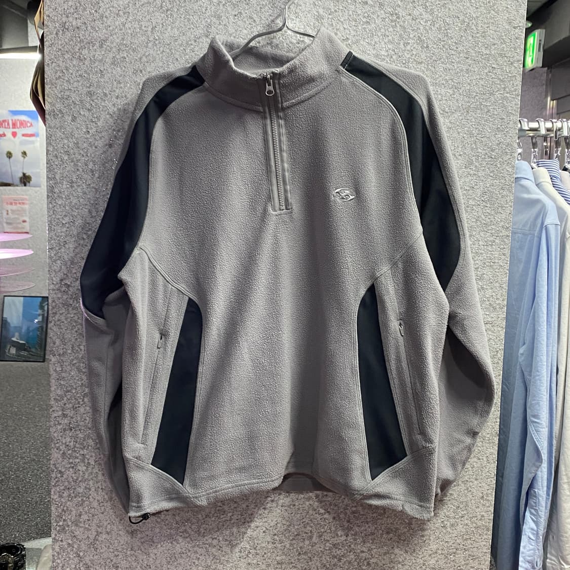 산산기어 그레이 플리스 스트링 하프집업 B3544 상품이미지2