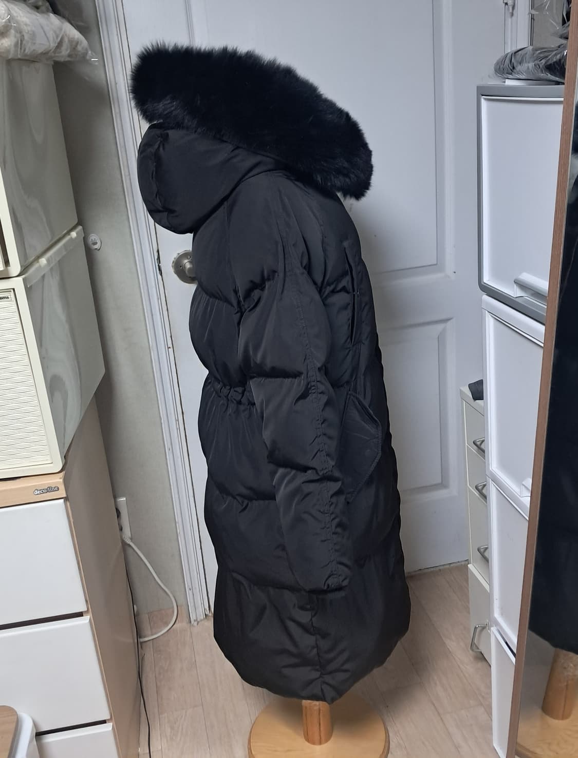 GGPX 블랙 모피퍼 덕다운 롱패딩 S(55~66) 상품이미지4