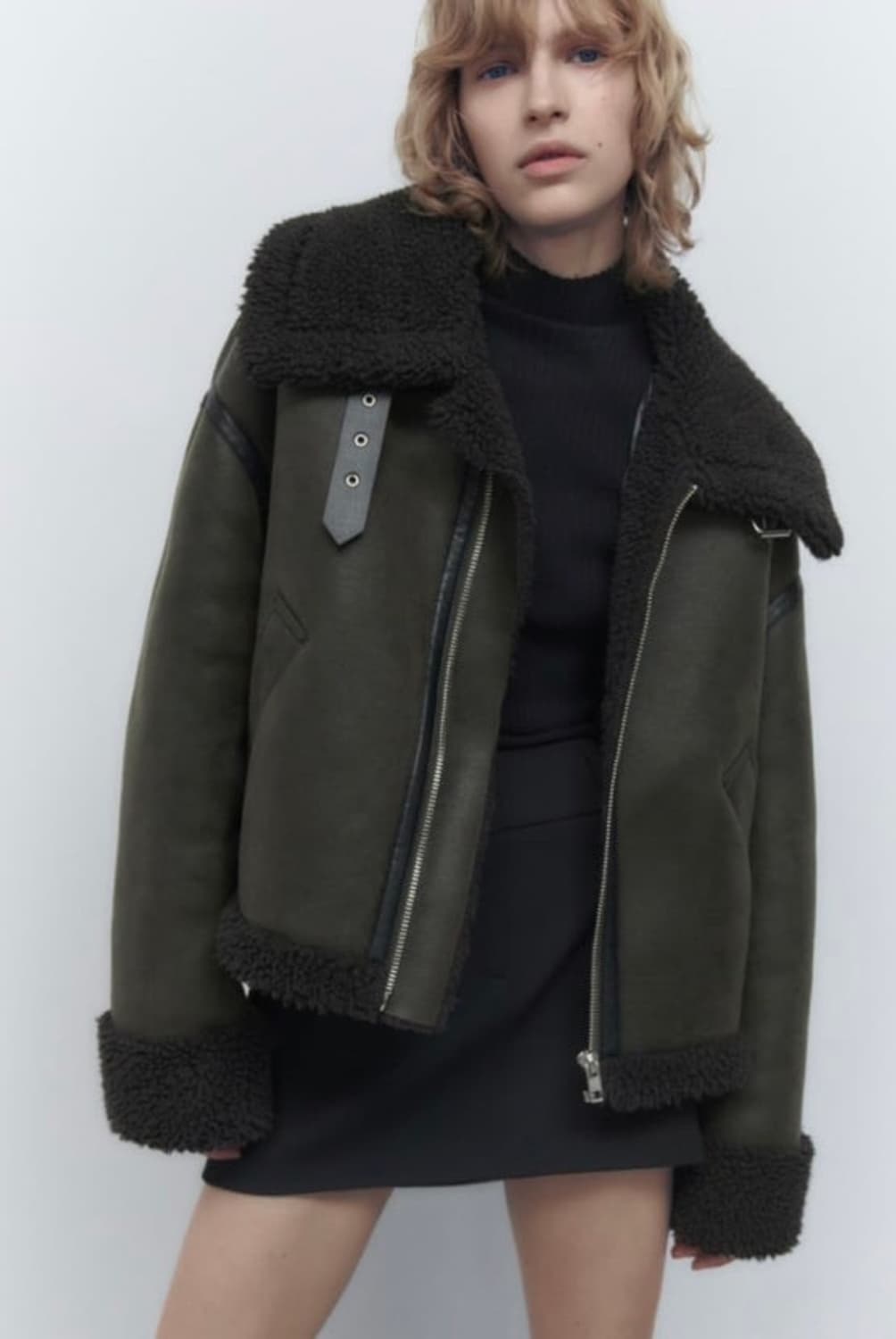 자라 카키 무스탕 xs 상품이미지1