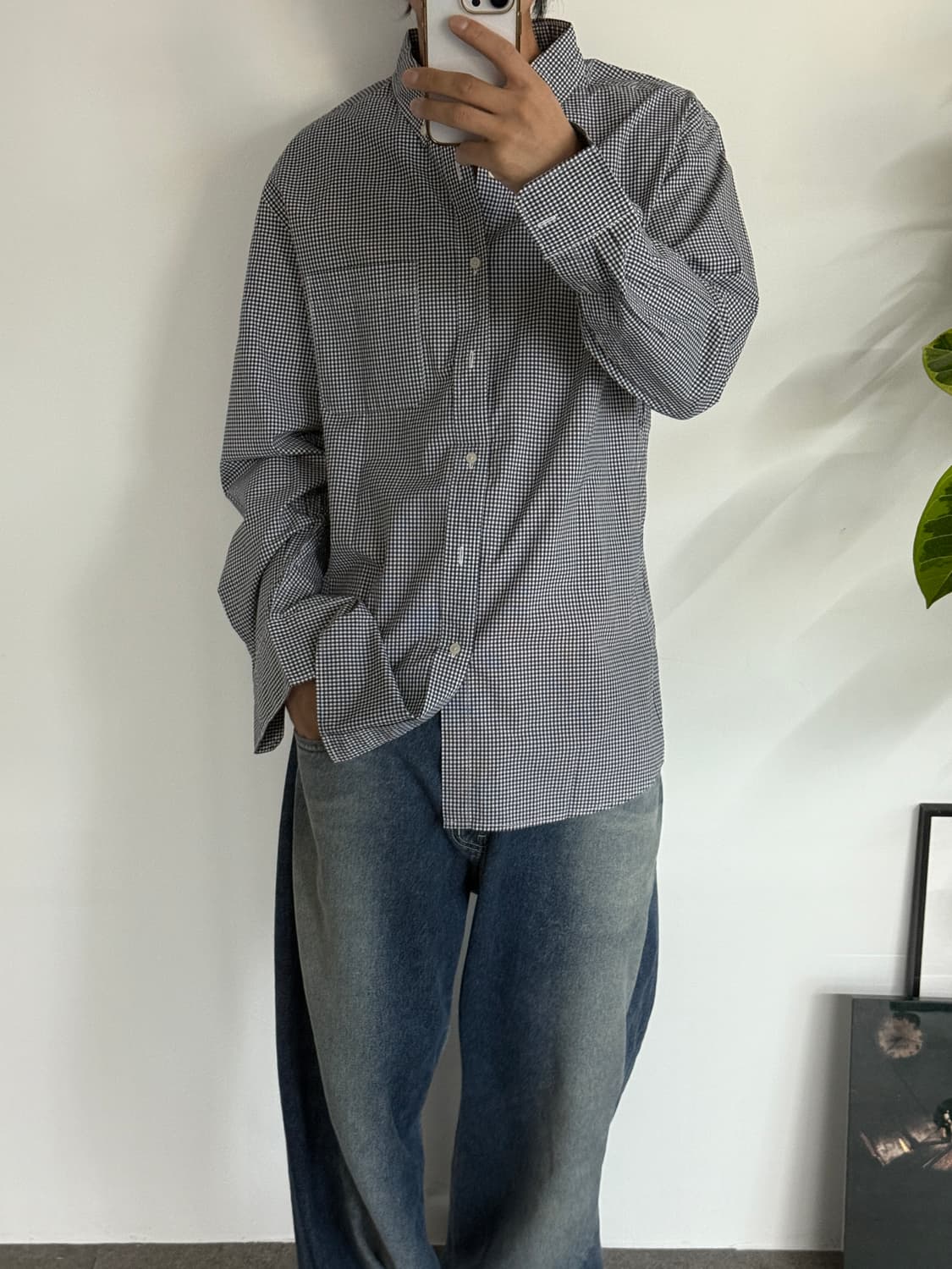 새상품급 유니클로 셔츠 블랙체크 상품이미지1