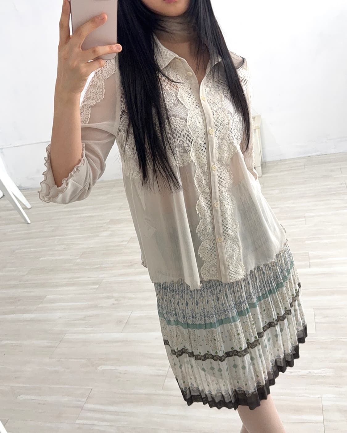 Boho Pleated Midi Skirt 상품이미지6