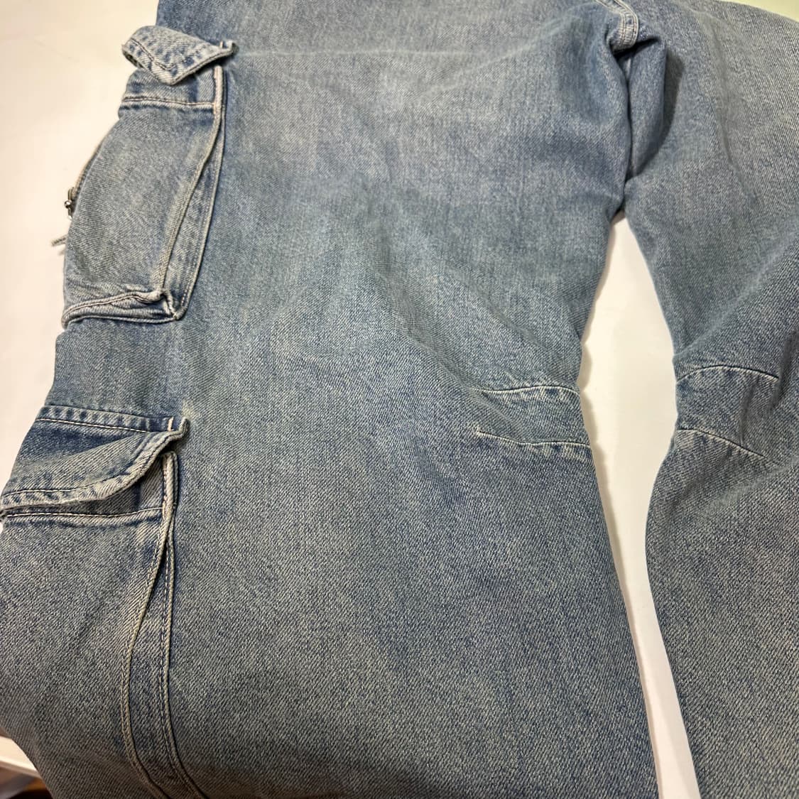 L-XL 자라 맨 빈티지워시드 와이드핏 카고 버클 데님팬츠 상품이미지9