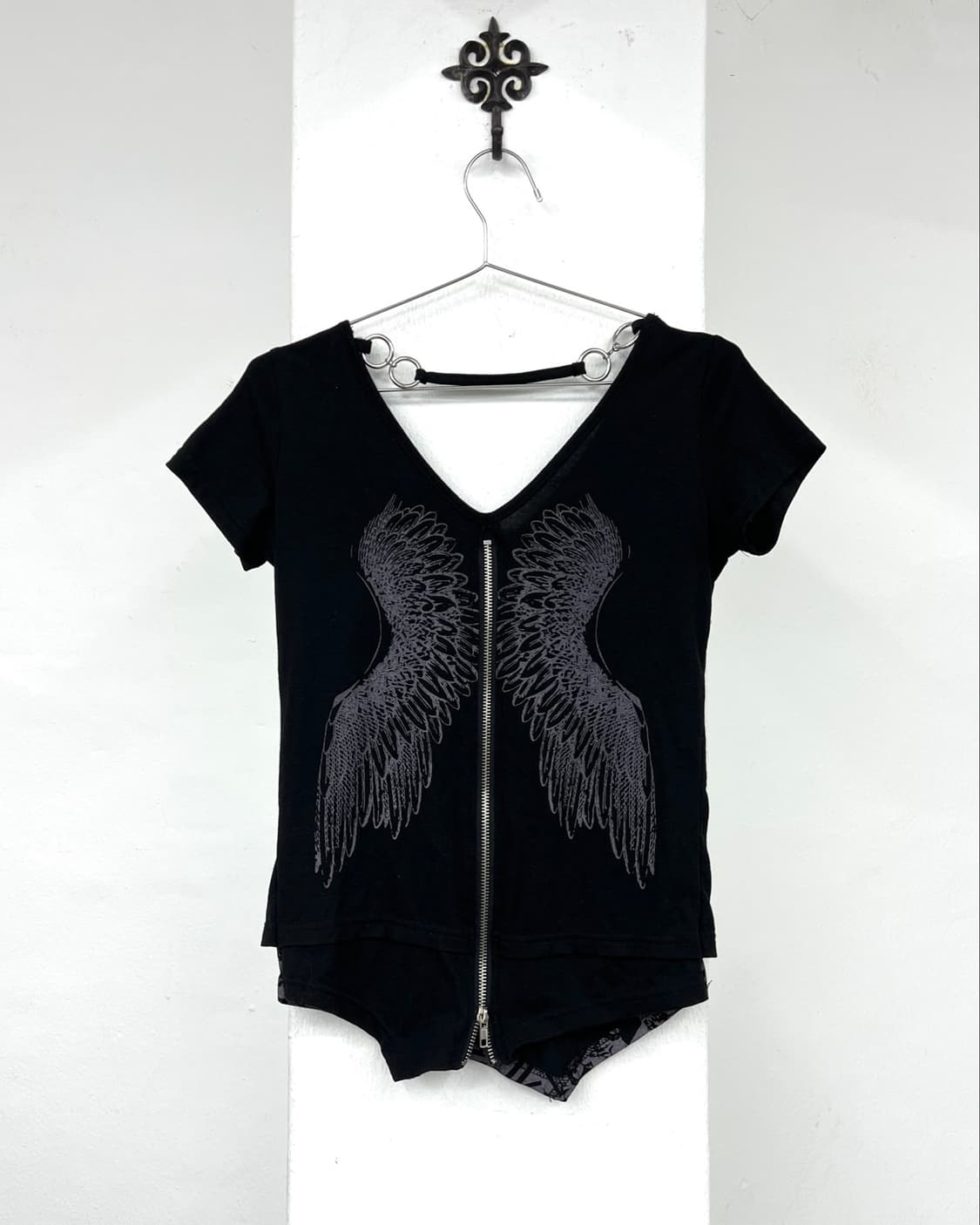 Punk feather printing layered short 상품이미지5