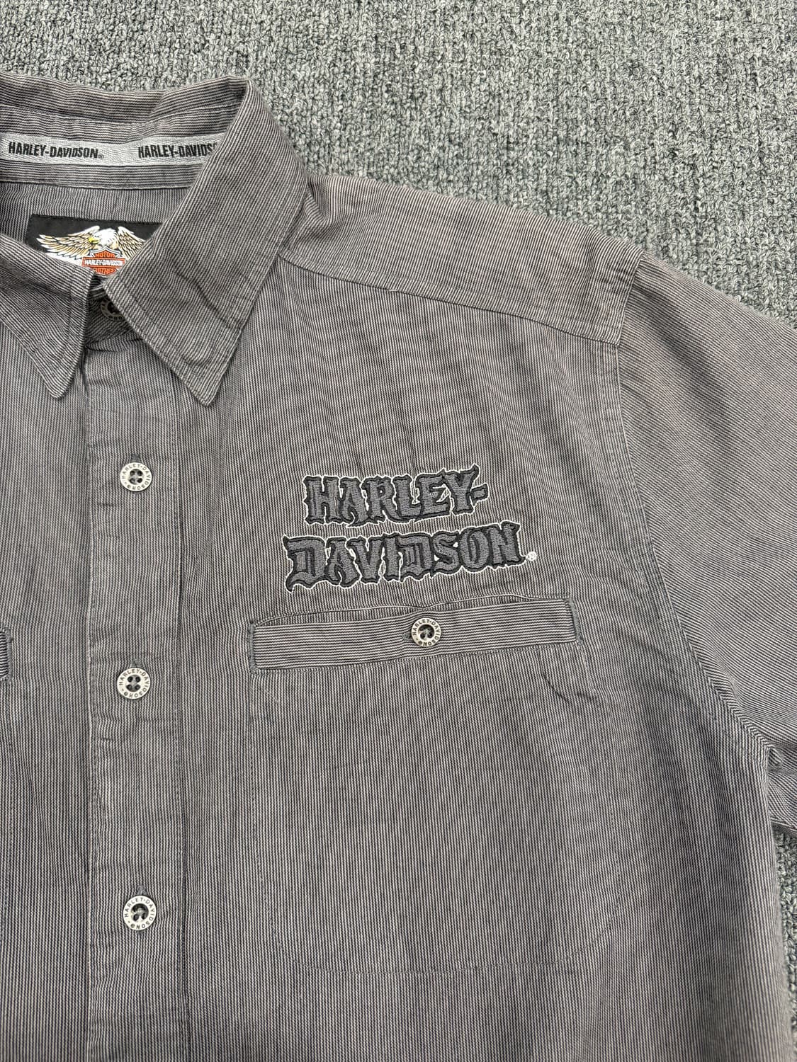 M) 할리데이비슨 빈티지 워싱 스컬 프린팅 코튼 반팔 셔츠 상품이미지2