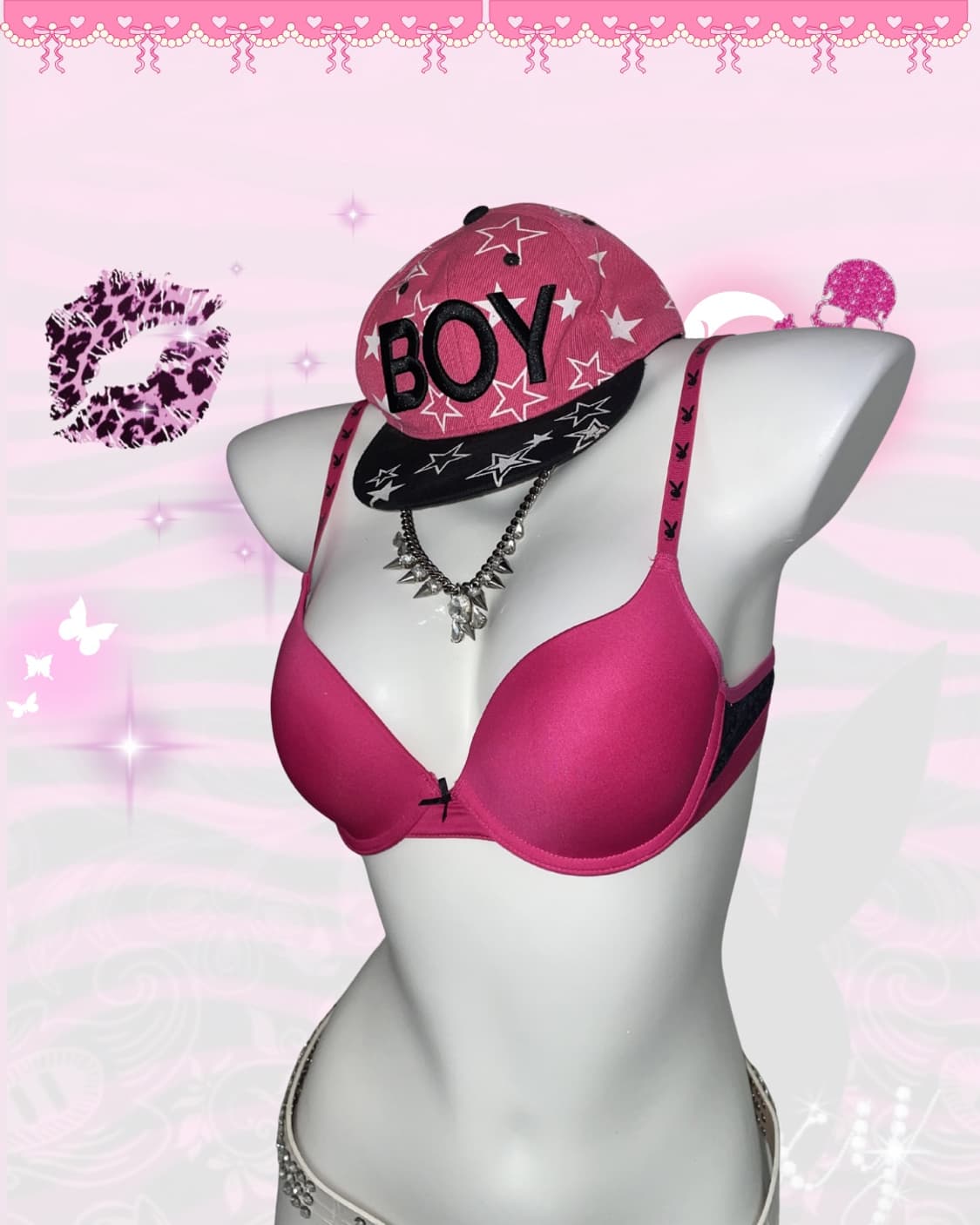 플레이보이 playboy 브라 핫핑크 갸루 와투케 y2k 상품이미지4